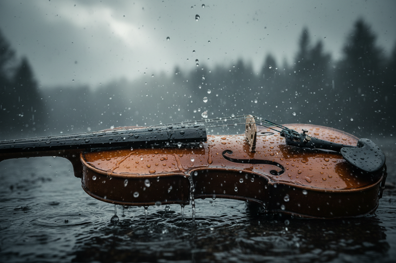 一把小提琴在雨中